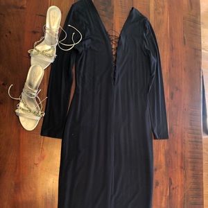 T by Alexander fitted Long dress navy blue.